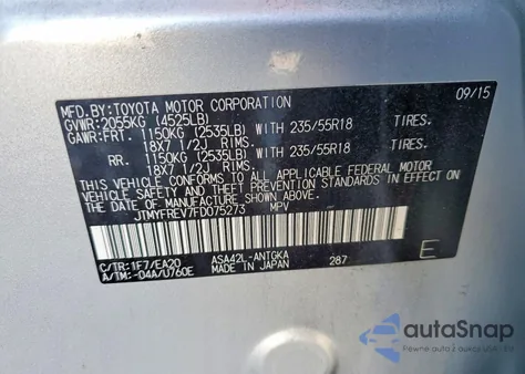 2015 Toyota Rav4 Limited z USA, uszkodzony, nr VIN JTMYFREV7FD075273